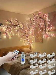96 LED Cherry Blossom Tree Branch Wall Light With Remote Control & Timer, 8 Lighting Modes, Flexible Willow Twig Shape, Floral Wall Decor, Suitable For Bedroom, Home, Spring Decoration