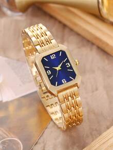 1pc Vintage Square Women's Watch, Stainless Steel Band, Quartz Movement, Minimalist & Elegant Design, Suitable For Students - Gold - View 7