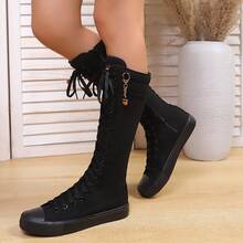 love ycodo Women's Fashion Flat Zipper Inside Knee-High Boots, Girls Student Halloween Decor Pendant Lightweight Sneaker Boots, Suitable For Parties And Daily Wear, Size 34-43 - Black - View 12