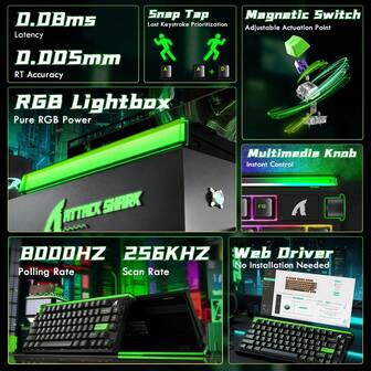 ATTACK SHARK R85 HE Wired 75% Hall Effect Rapid Trigger Mechanical RGB Gaming Keyboard With 8K Polling,0.05mm RT Accuracy,0.08MS Latency,Magnetic Switch,5 Layer Sound Damped,Driver For PC