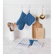 DII Everyday Kitchen Basic Juego de 3 aislantes de calor para sartén, de toalla, 100% algodón, apto para lavar en lavadora, para uso diario en la cocina, negro(Terry Azul) - Multicolor - Ver 4