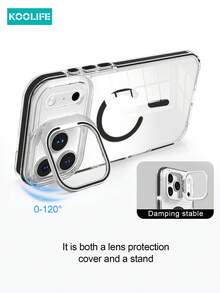 Koolife 1pc New Metal Frame Kickstand Protective Case Compatible With Apple 17 Pro Max, High Transparency Magnetic Adsorption Phone Case With Independent Buttons, Side Strip Design, 2.0mm Anti-Drop Back Cover Compatible With Apple 17 Pro Max/ 17/ 17 Pro - Black - View 7