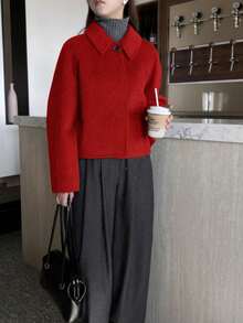 Fashionable Short Women's Blazer Jacket, Thick & Slimming, Suitable For Autumn/Winter - Red - View 3