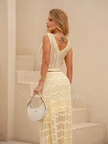 Women's Long Knit Party Dress With Lace, Lined, And Waist Cutout. Perfect For New Year's Eve, Christmas, In White, Red, And Olive Green. - Vàng bơ - Xem 2