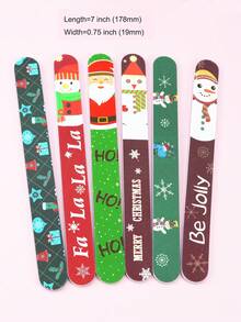 6pcs Christmas Themed Double-Sided Nail Files, 180 Grit Suitable For Natural And Artificial Nails