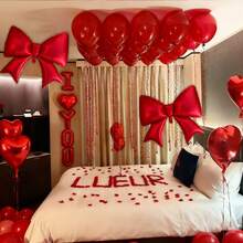 Valentine's Day Balloon Set, I LOVE YOU Red, Anniversary Decoration Balloon Set, Happy Anniversary Banner, Red Latex Balloons, Red Foil Standing Heart Balloons, Suitable For Valentine's Day Decoration, Anniversary Wedding Proposal Party Birthday Gathering New Year Indoor Decoration - 彩色 - 查看 7