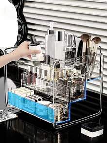 1个透明桌面收纳盒，三层化妆品收纳展示盒，适用于化妆品、护肤品、香水等，可作女友礼物或房间装饰。 - 無色 - 查看 5