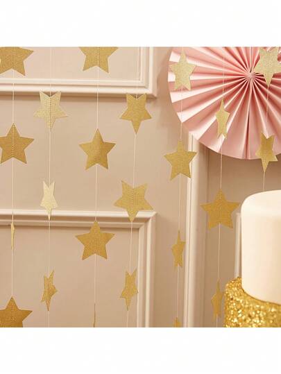 6/3pcs Gold Glitter Star Garland Decor Hanging Backdrop Banner, Star Party Decorations Suitable For Birthday, Baby Shower, Wedding, Kids Room, Ramadan, Eid, Graduation, New Year, Christmas (Approx. 4m Each)
