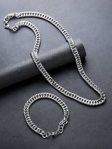 MONALLY Hip Hop Minimalist Men's Stainless Steel Jewelry Set Chunky Sleek Chain Necklace & Bracelet Versatile For Casual Formal Wear Everyday Style Perfect Gift Durable & Hypoallergenic - Necklaces & Bracelets - View 6