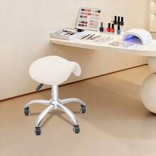 SanBouSi Weißer Sattelhocker - PU+Edelstahl, Höhenverstellbar (47-62cm), 5 Rollen