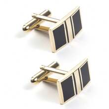 1 Pair High Grade Gold Men Gentle Copper Geometric Pattern Cufflinks For Business - Silver - View 2