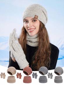 Women's 2 Pieces Beanie Hat And Scarf Set, Warm Lined Thick Knit Earflap Cap For Winter, Suitable For Daily Use Valentines Gift - Multicolor - View 14
