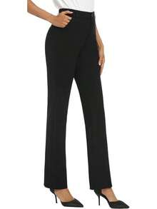 Women's Stretchy Straight Leg Dress Work Pants Business Office Casual Slacks With Pockets, Style - Pale Khaki - View 10