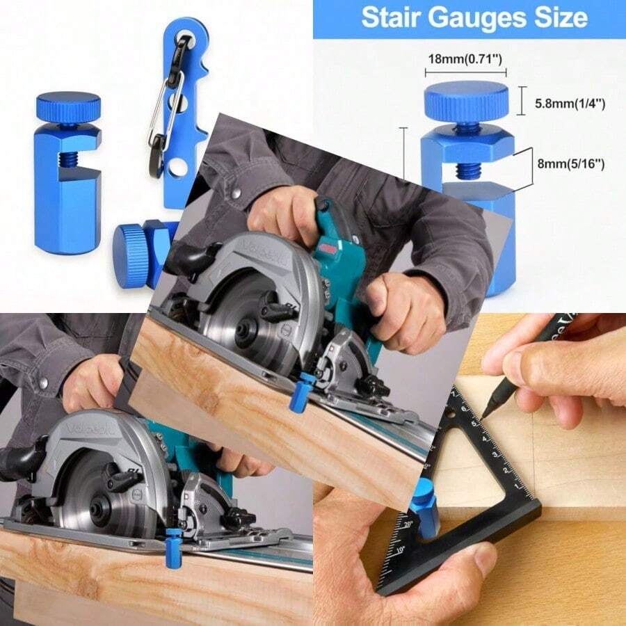 Tall Stair Gauges For Framing Square With Holder And Hook Framing Jig For Speed Square Framing Square Stops For Circular Saw Carpentry Squares - Blue - View 1