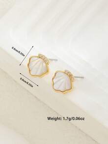 1pair Sweet And Elegant Gold Copper Set Zirconia Shell Earrings Ear Studies Children's Jewelry Accessories Party Party Daily Travel Dress Up - Gold - View 7