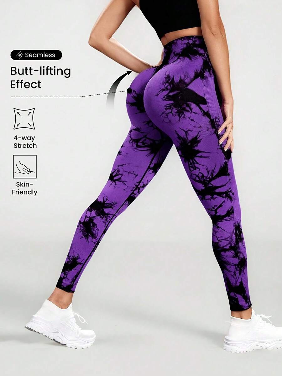 Tie-Dye Yoga Leggings, Seamless, High Stretch, Skin-Tight Design, Suitable For Gym Wear