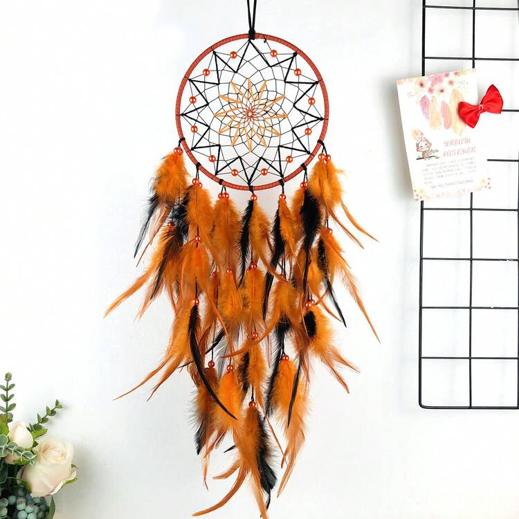 1PC Vintage Dream Catcher Feather Hanging Ornament Room Decoration Suitable As A Birthday Gift For Girlfriend Or Best Friend - 58-2205 黑橙色 - 查看 8