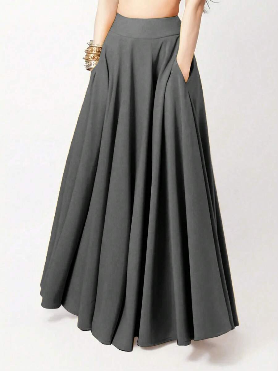 Chân váy nữ màu trơn, kiểu dáng thường ngày, thích hợp cho mùa hè và mùa xuân. - Màu xám đen - Xem 1