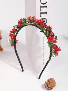 1pc Christmas New Mori Style Pine Cone Decor Christmas Golden Fruit Bell Headband, Christmas Accessories For Women - Red - View 5