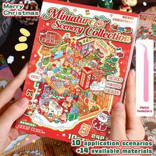 全新贴纸书，10个场景，14种材质，3D立体微景观，成人DIY场景贴纸，剪贴簿，DIY娱乐贴纸，圣诞节，朋友聚会礼物 - 彩色 - 查看 1