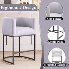 Stylish 26-Inch Counter Height Bar Stools Set Of 3  Modern Curved Back Bar Chairs With Armrests, Black Metal Frame & Linen/Corduroy Upholstery - Ideal For Kitchen Island, Living Room Sofa Side Table & Dining Space, Light Grey - 淺灰色 - 查看 2