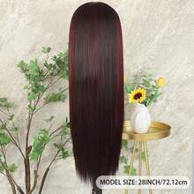 13X4 Pink & Brown Lace Front Wigs Pre Plucked Soft Free Part Long Straight Wigs Glueless Pink Skunk Stripe Wig Wear And Go Wig Heat Resistant Fiber Hair Synthetic Lace Front Wigs For Fashion Women For Daily Christmas Party Cosplay Use - 挑染紅色 - 查看 9