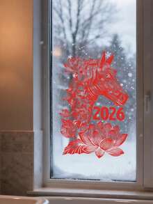 2026 Year Of Horse Chinese New YearWindow Sticker, Spring Festival Decals, Red Lunar Door Decorations, Spring Festival Wall Decor, Happiness Wall Sign, For Office, Home Holiday, Party Decoration, Home Decorations - Multicolor - View 8