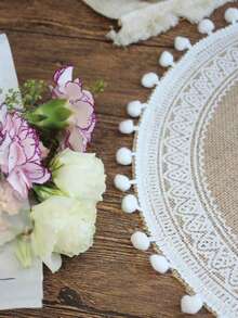 4pcs/6pcs/8pcs/10pcs Round Printed Linen Placemats, Heat-Resistant And Easy To Clean, Suitable For Outdoor Camping, Holiday Decoration, Wedding Decoration And Western Dining Table, Coasters For Tea Cups, Water Glasses, Wine Glasses, Coffee Cups, Round Absorbent Silicone Coaster Set, Suitable For Christmas Party, Halloween, Birthday, Valentine's Day, Coffee Bar And Kitchen Accessories, Home Decor - Multicolor - View 3