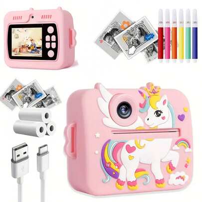 Conjunto de cámara instantánea digital para niños, adecuado como regalo de Navidad, cumpleaños y Año Nuevo para niños de 3 a 12 años, cámara instantánea para niños pequeños, juguete de cámara portátil para niños y niñas de 5 a 9 años