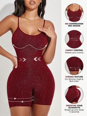 Women's Sleeveless Solid Color Bodysuit With Tummy Control And Butt Lifting
