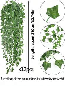 12/24pcs/Set Or 1pc/Pack Artificial Green Ivy Vines, Realistic Hanging Artificial Ivy Wreath For Wedding, Bedroom, Garden, Balcony, Swing, Mall, Staircase Decor, Greenery Backdrop, Jungle Theme Party Supplies. Easy To Install And Remove, Faux Plants, Autumn Decor, Room, Desk, Garden Decoration, Valentine's Day Gift - Multicolor - View 8