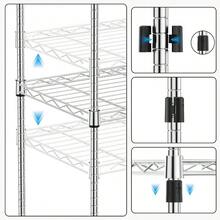 MZG 567kg Capacity Heavy Duty 5-Tier Metal Storage Shelving Unit With Wheels Adjustable Wire Rack Organizer For Garage Kitchen Bathroom Or Laundry Chrome 35L X 60W X 160H Cm - Chrome - View 4