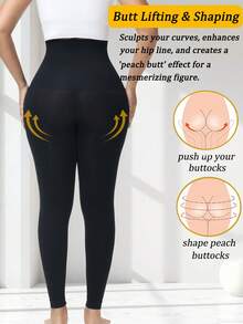 Anti Cellulite Women High Waist Tummy Control Leg Shaping Abdomen Compression Leggings Thigh Slimmer Slimming Body Shaper Sculpting Shapewear Butt Lifting Black Pants Skinny Stretchy - 黑色 - 查看 6