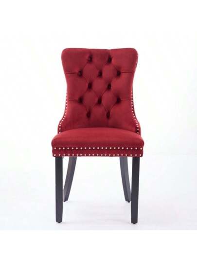 Nikki Collection Modern, High End Tufted Solid Wood Contemporary Fluwelen Upholstered Dining Stoel Legs Nailhead Pcs Set, Beige, DE2001BG view 3