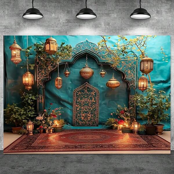 1 Elegant Moroccan Palace Wall Background Banner - Durable Polyester, Perfect For Eid And Special Occasions - Versatile Indoor/Outdoor Decoration With Intricate Lantern And Floral Designs, Suitable For Home And Outdoor Use, Available In Multiple Sizes.