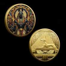 1/3 szt. Psiej Głowy Boga Anubisa, pozłacana moneta pamiątkowa, starożytna egipska moneta kolekcjonerska Strażnika Śmierci - Złoto - Zobacz 4