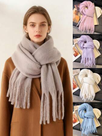 1pc Minimalist Plush Super Soft Solid Color Autumn/Winter Women's Warm Windproof Neck Gaiter Scarf, Suitable For Daily, Commuting, Outings, Outdoor, Christmas Gifts, Street Photography, Fashionable And Elegant Atmosphere For Women