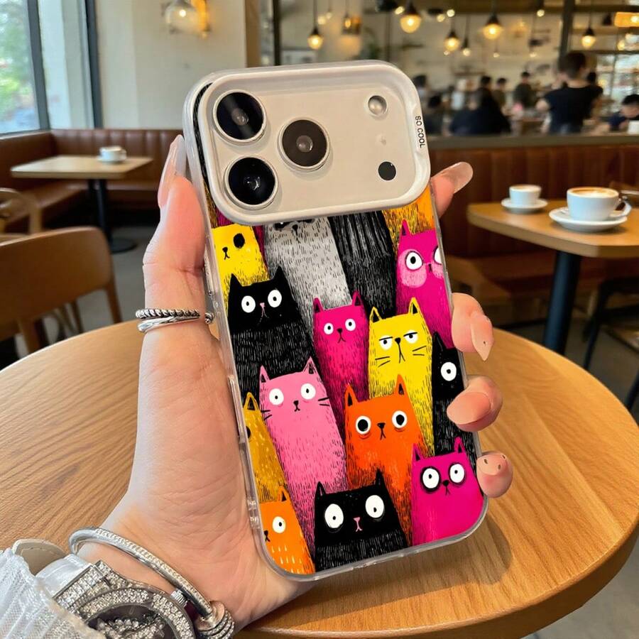 Funda de Teléfono con Patrón de Gatos Coloridos para Modelos de y Adecuada para Todas las Estaciones Opción de Regalo Ideal - Plateado - Ver 1