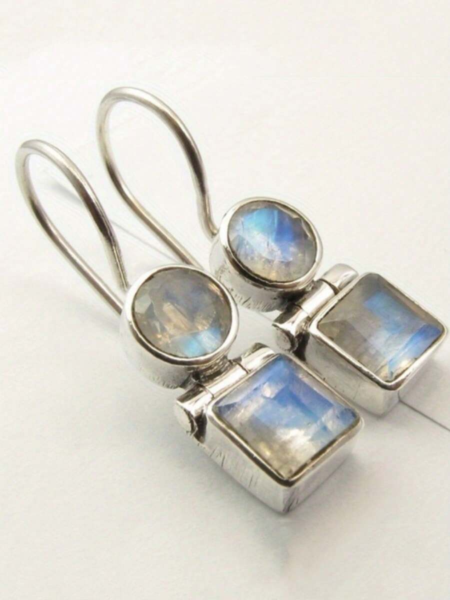 1 Pair Retro Minimalist Geometric Pendant Earrings, Perfect For Casual, Party Jewelry, And An Ideal Holiday Gift - Silver - View 1