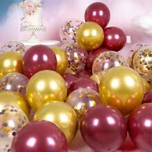 47pcs Wine Red & Gold Balloon Set, Includes Gold Metallic & Transparent Balloons, Rich & Luxurious Color Tones, Suitable For Weddings, Birthday Parties, Festivals, Proposals, And Photography Backdrops. Combines Glossy Finish And Transparent Luster For An Elegant, Romantic Ambiance And Ceremonial Atmosphere. - Burgundy - View 8