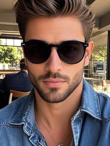 1pc Plastic Full Frame Geometric Decoration Classic Modern Simple Style Men Fashion Glasses For Daily Life Street-Photography Tropical Beach Vacay Bachelorette Party Outdoor Casual Activities Suitable For All Face Shapes - Multicolor - View 8