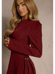 Metal Applique Decor Flared Dress - Red - View 4