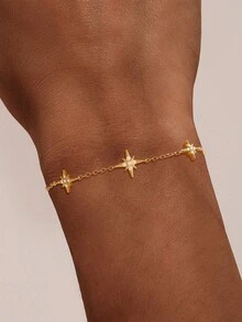 1PC 925 Sterling Silver Elegant Star Cubic Zirconia Finger Ring Bracelet Ring Set Hypoallergenic Pure Silver Suitable For Women Daily Wear Wedding Party Engagement Valentine's Day