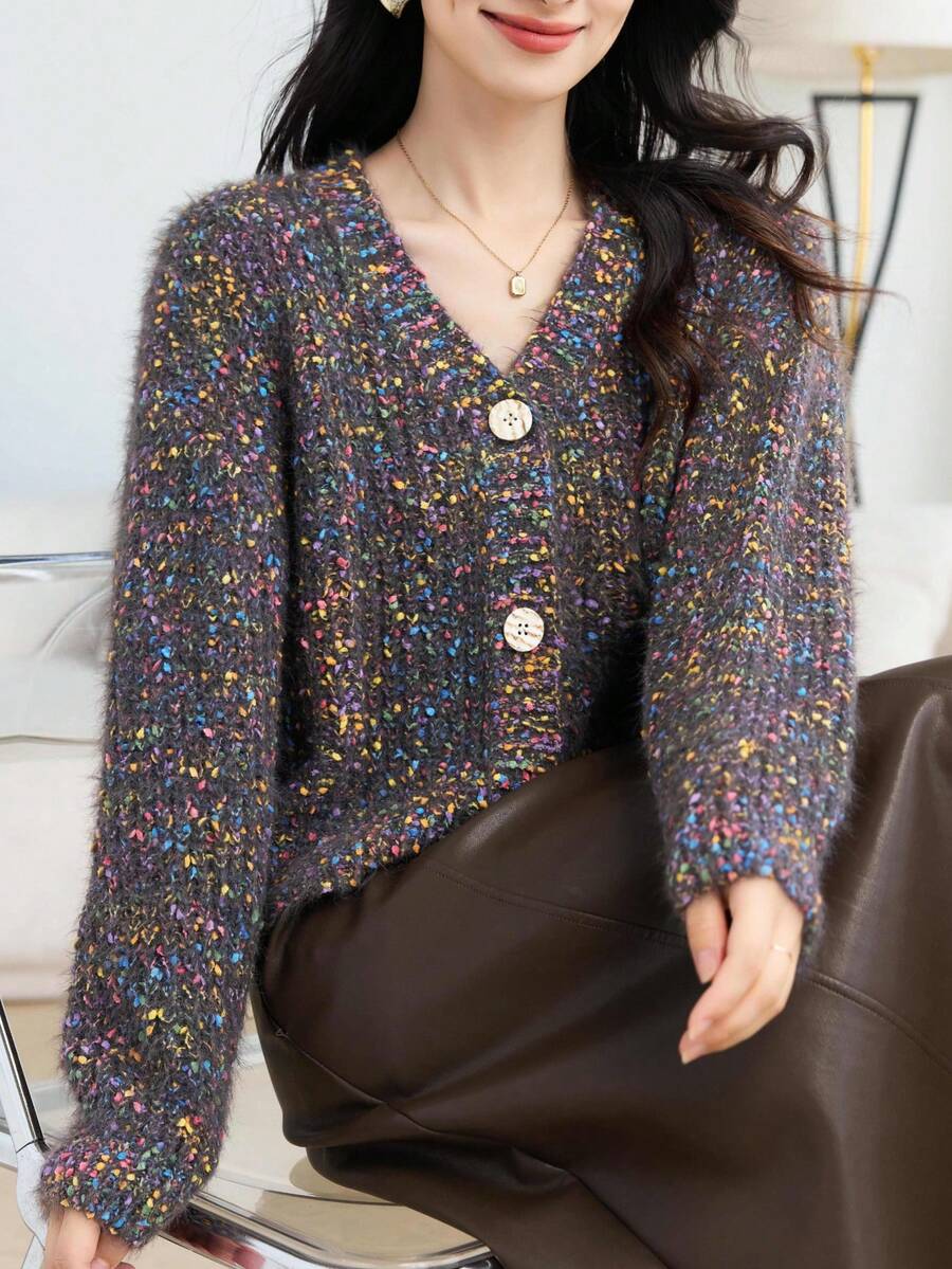秋冬の新型の復古の彩点のセーターニットのコートの女性はゆったりして見えてやせます - グレー - チェックする 1