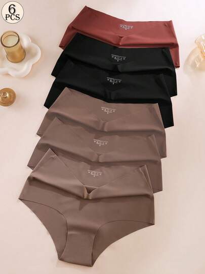 Aofeiqike 6pcs High Waist Plus Size Women's Briefs, Sexy Seamless Breathable Soft Panties, Comfortable Hipster Underwear