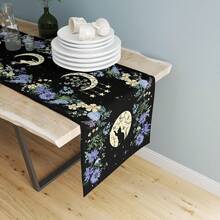 1pc Cute Black Cat Moon Phase Table Runner, Mysterious Gothic Celestial Decor With Wild Flower Vibe, Suitable For Dining Room, Kitchen And Halloween Party Decoration, Size: 13x36/13x48/13x72/13x90/13x108 Inches