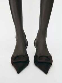Women's Velvet Effect Embellished Pointed Toe High Heels,Kitten Heels - Coffee Brown - View 2