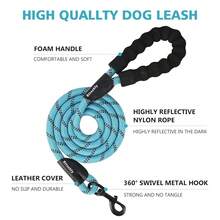 Rope Dog Leash 2/4/5/6/8/10 FT With Comfortable Padded Handle And Highly Reflective Threads For Small Medium And Large Dogs Heavy Duty (1/2\-5 FT, Purple),L(1/2''x5FT),Purple - Màu tím - Xem 3