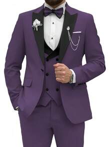2026 Men's Casual Blazer & Pant Set  Men's Tuxedo Suit 3 Piece Slim Fit Suit For Men Tuxedo For Men Wedding Party Dinner Prom Relaxed Stretch Fit For Smart Casual Events - Màu tím đậm - Xem 12
