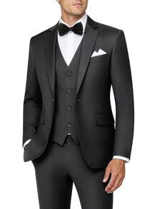 Mens 3 Piece Suits Tuxedo Suit Set Solid Prom Wedding Suits One Button Vest Pants Set With Bow Tie, Modern & Stylish - 深灰色 - 查看 1